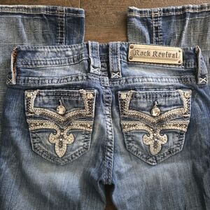 Rock Revival Light Blue Embellished Back Pocket Bootcut Jeans